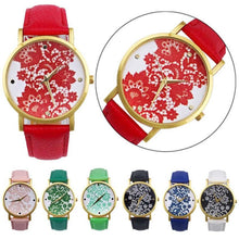 Load image into Gallery viewer, Fashion Watches women Quartz Watches PU Leather Flower Print Women Casual Wristwatches relogios feminino