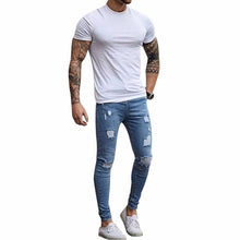 Load image into Gallery viewer, Fashion Destroyed Torn Pants Men&#39;s Pant Zipper Skinny Jeans (Blue)