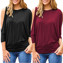 Load image into Gallery viewer, Women&#39;s Round Neck 3/4 Sleeve T-shirt Strapless Loose Blouse Plus Size Tops