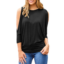 Load image into Gallery viewer, Women&#39;s Round Neck 3/4 Sleeve T-shirt Strapless Loose Blouse Plus Size Tops